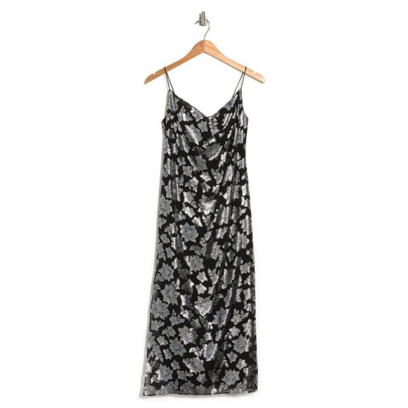 Club Monaco Silk Slip Jacquard Midi Dress Floral Sleeveless Cowl Wedding Guest - Picture 2 of 14